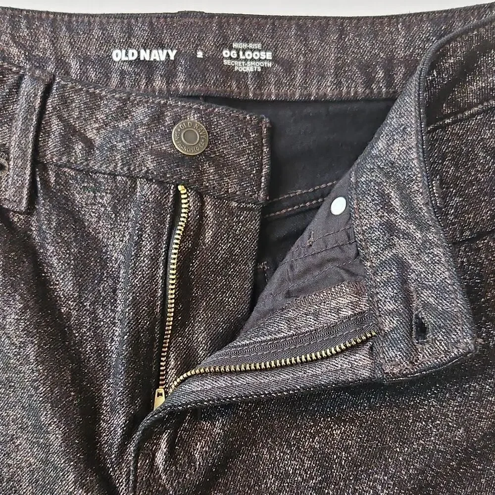Old Navy Women's High Rise OG Loose Metallic Shimmery Jeans Black size 2